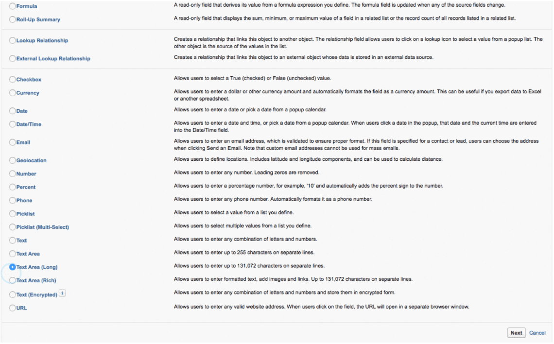 Field Creation - Text Area Long