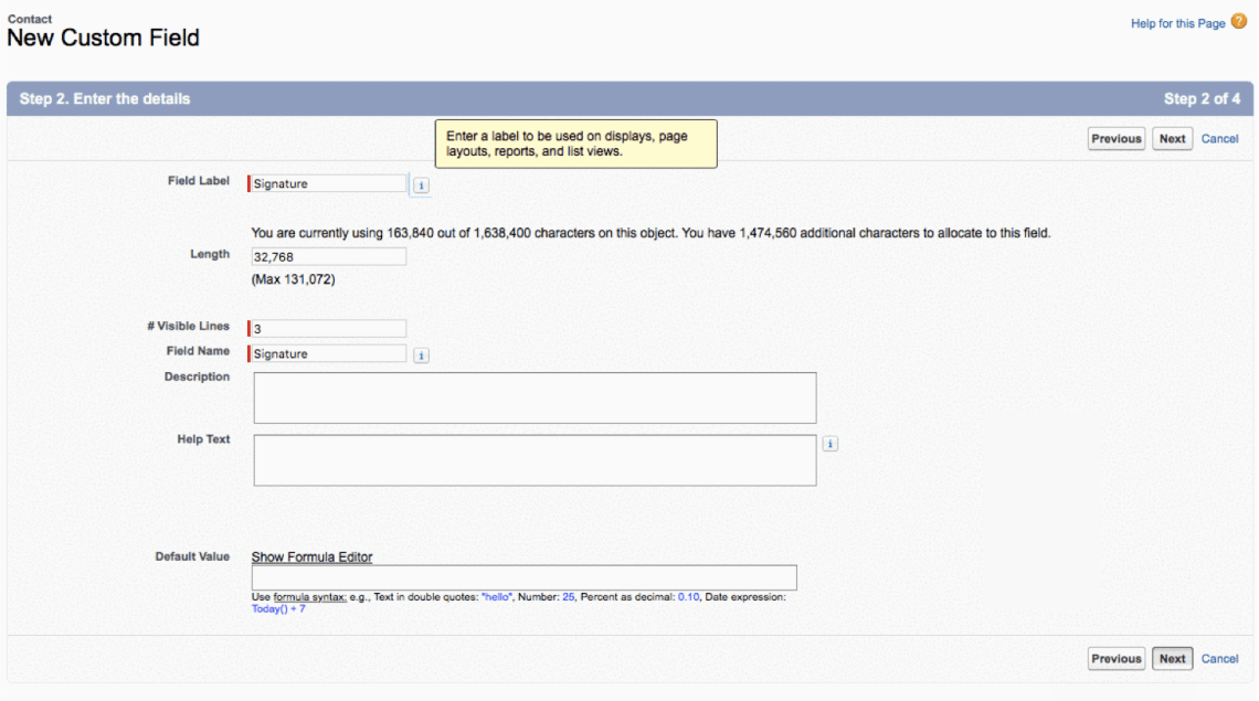 Signature Field Creation - Label